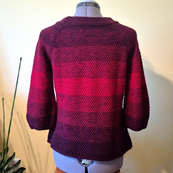 A.N.A. Ombré Red to Burgundy Sweater P/M | 3/4 Poof Sleeve Scoop Neck - Picture 5 of 17